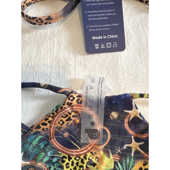 Sexy Skimpy Bikini Set Sz M -NWT Strappy Jungle Planet Leopard Psychedelic Print - Picture 5 of 9